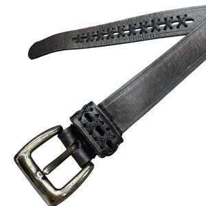 Western Black Genuine Leather Cross Stitch Design Silver Buckle Belt WOmen Small